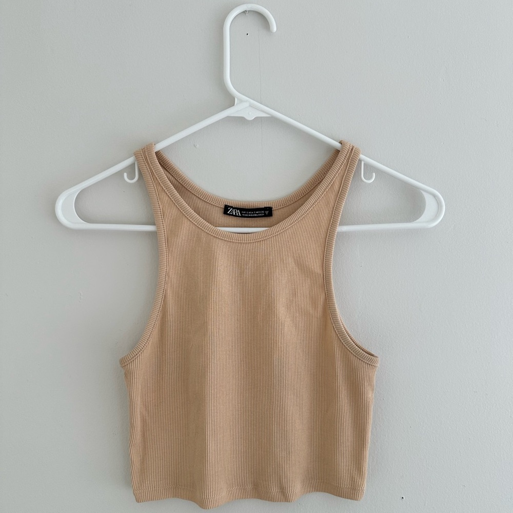Zara beige crop halter top